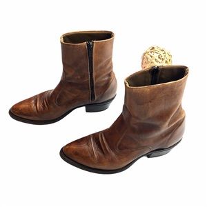 VTG TEXAS Leather Cowboy Booties Brown Size 8.5 D